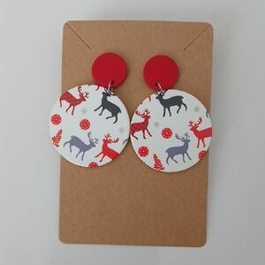 Fashion Jewelry Red and White Reindeer Earrings